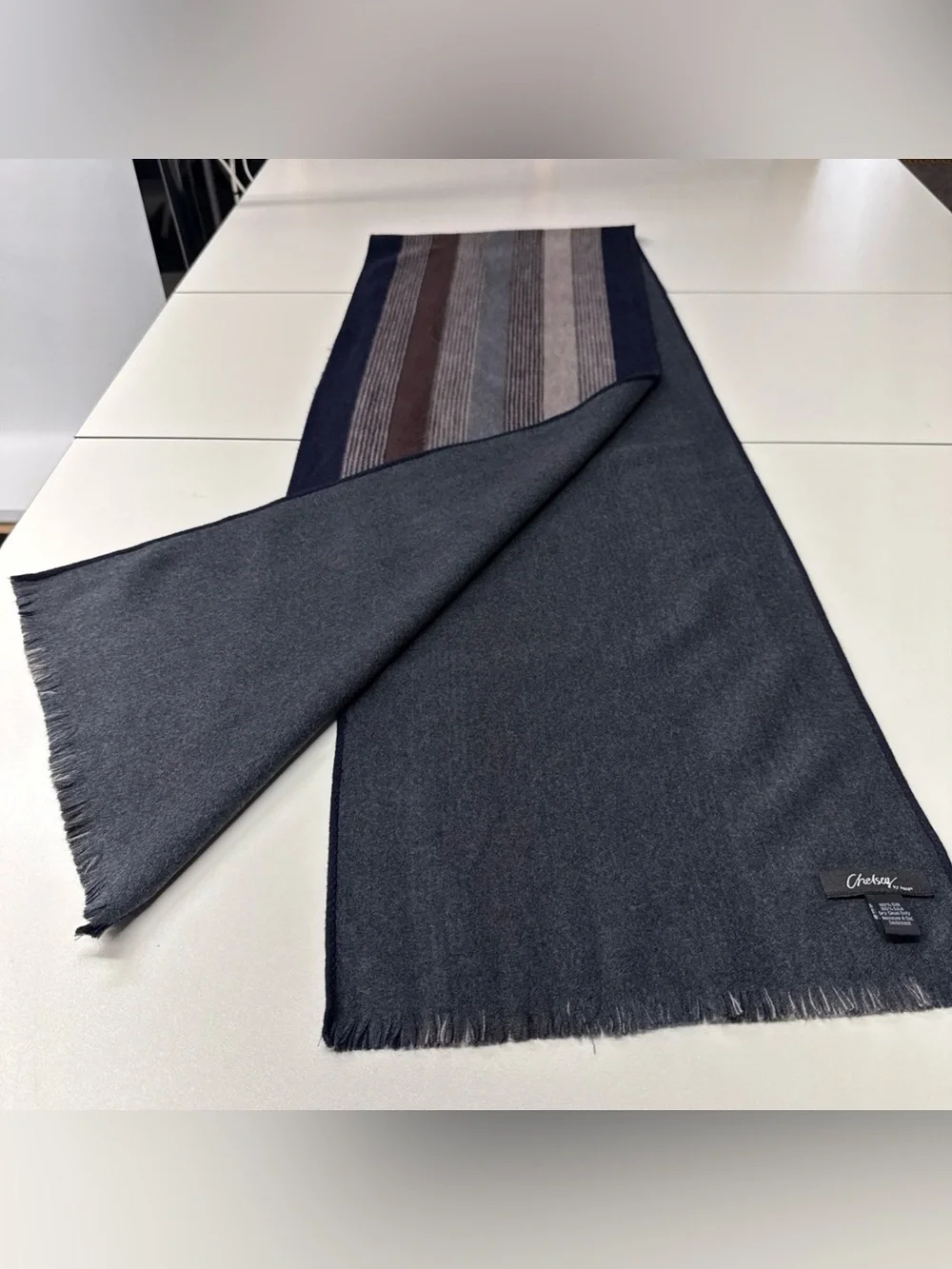Chelsey By Joseph Men’s Scarf Striped‎ Silk Fleece Gray Fringe 12